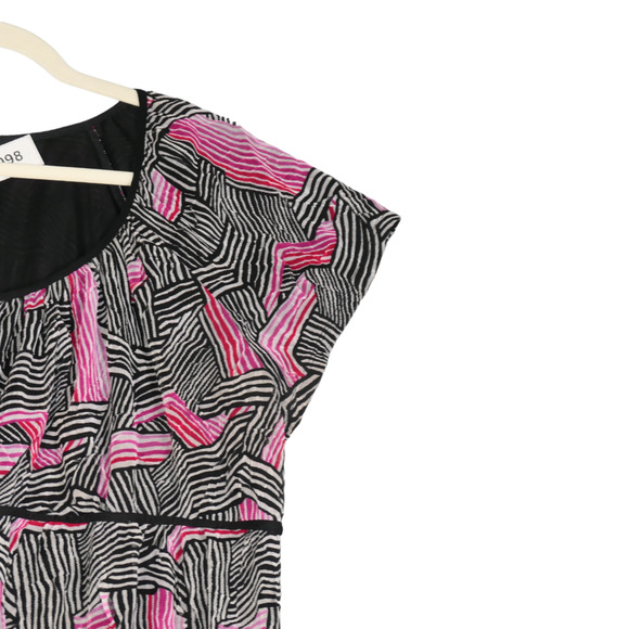 Alfani Baby Doll Blouse Women 2X Pink Black Empire Waist Mesh Lined Short Sleeve - Picture 3 of 12